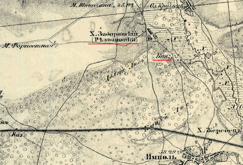 Хутір Заборянський на військово-топографічній карті
